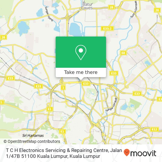 Peta T C H Electronics Servicing & Repairing Centre, Jalan 1 / 47B 51100 Kuala Lumpur