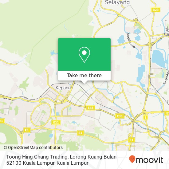 Peta Toong Hing Chang Trading, Lorong Kuang Bulan 52100 Kuala Lumpur