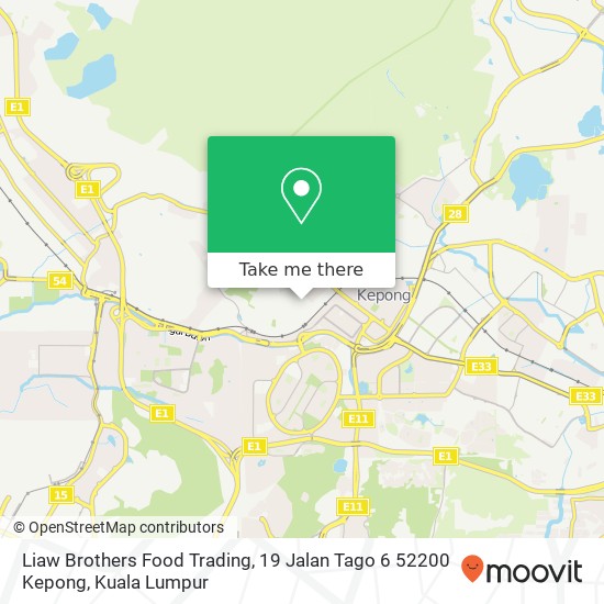 Peta Liaw Brothers Food Trading, 19 Jalan Tago 6 52200 Kepong