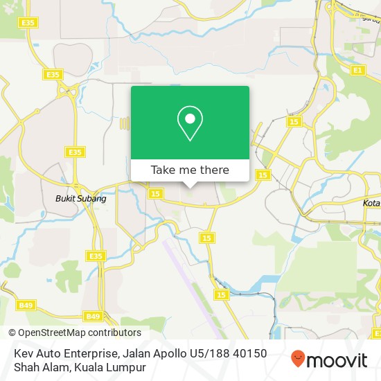Peta Kev Auto Enterprise, Jalan Apollo U5 / 188 40150 Shah Alam