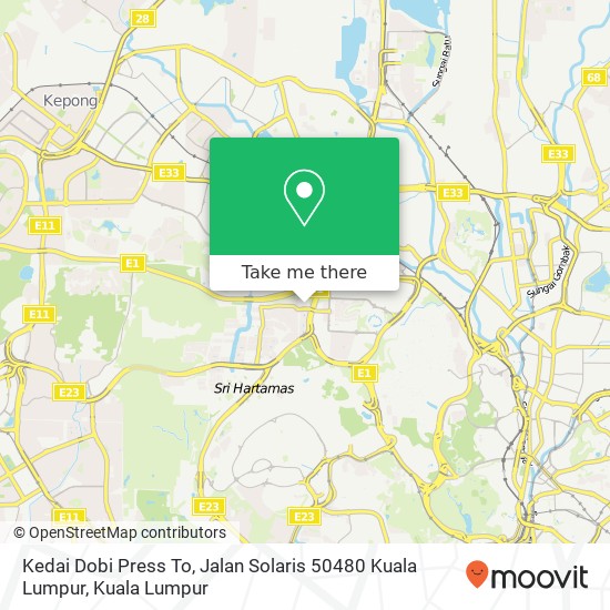 Peta Kedai Dobi Press To, Jalan Solaris 50480 Kuala Lumpur