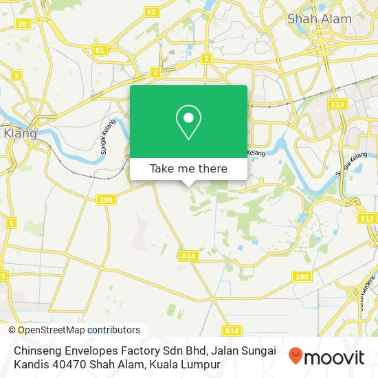 Peta Chinseng Envelopes Factory Sdn Bhd, Jalan Sungai Kandis 40470 Shah Alam