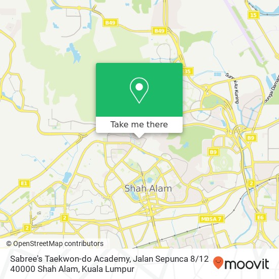 Peta Sabree's Taekwon-do Academy, Jalan Sepunca 8 / 12 40000 Shah Alam