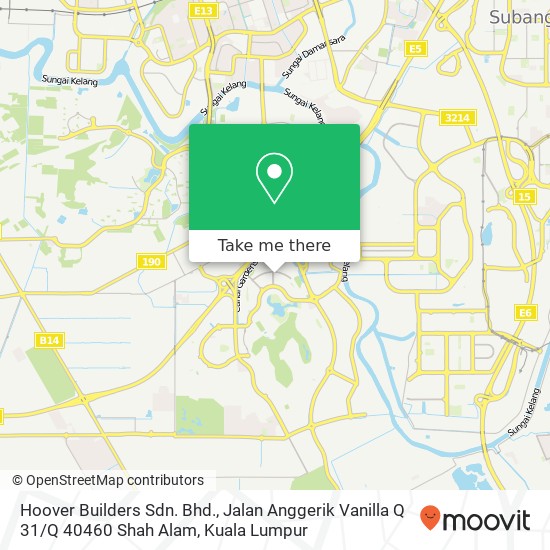 Peta Hoover Builders Sdn. Bhd., Jalan Anggerik Vanilla Q 31 / Q 40460 Shah Alam