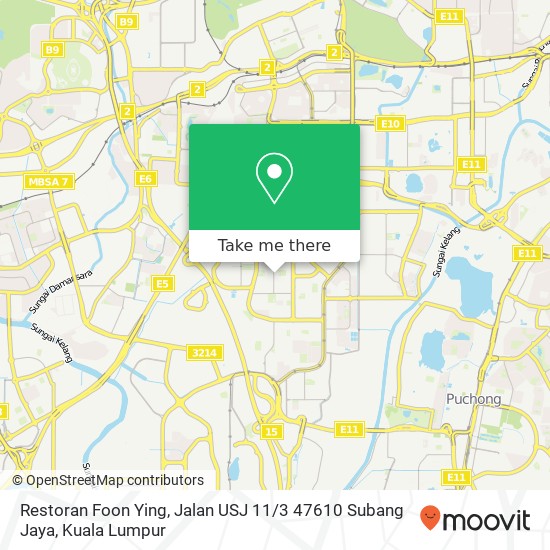 Peta Restoran Foon Ying, Jalan USJ 11 / 3 47610 Subang Jaya