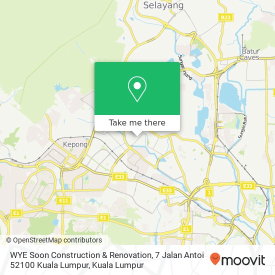 WYE Soon Construction & Renovation, 7 Jalan Antoi 52100 Kuala Lumpur map