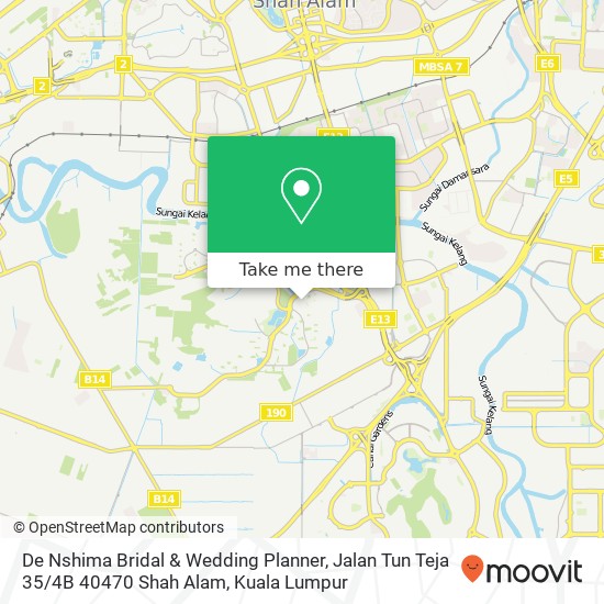 Peta De Nshima Bridal & Wedding Planner, Jalan Tun Teja 35 / 4B 40470 Shah Alam