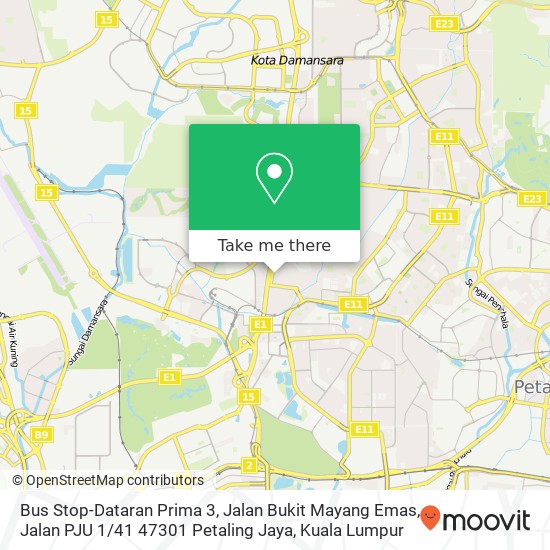 Peta Bus Stop-Dataran Prima 3, Jalan Bukit Mayang Emas, Jalan PJU 1 / 41 47301 Petaling Jaya