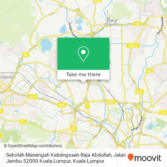 Peta Sekolah Menengah Kebangsaan Raja Abdullah, Jalan Jambu 52000 Kuala Lumpur