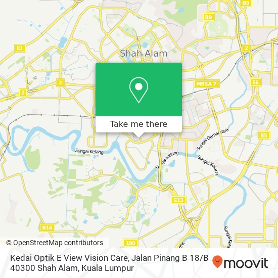 Peta Kedai Optik E View Vision Care, Jalan Pinang B 18 / B 40300 Shah Alam