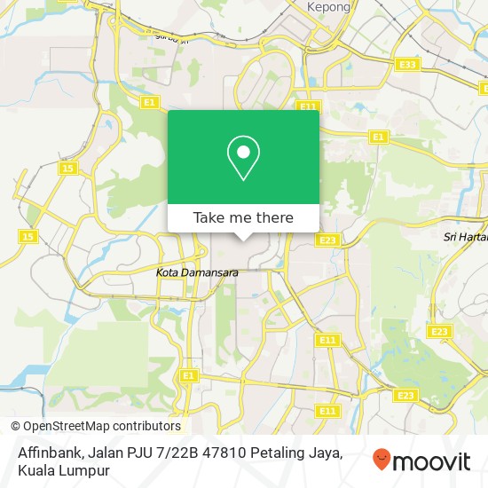 Peta Affinbank, Jalan PJU 7 / 22B 47810 Petaling Jaya