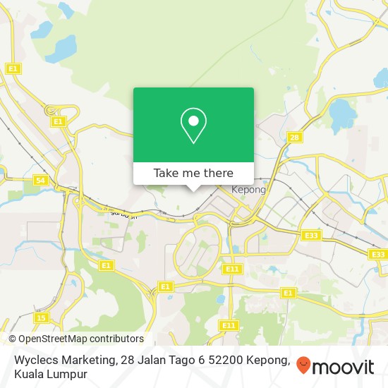 Peta Wyclecs Marketing, 28 Jalan Tago 6 52200 Kepong