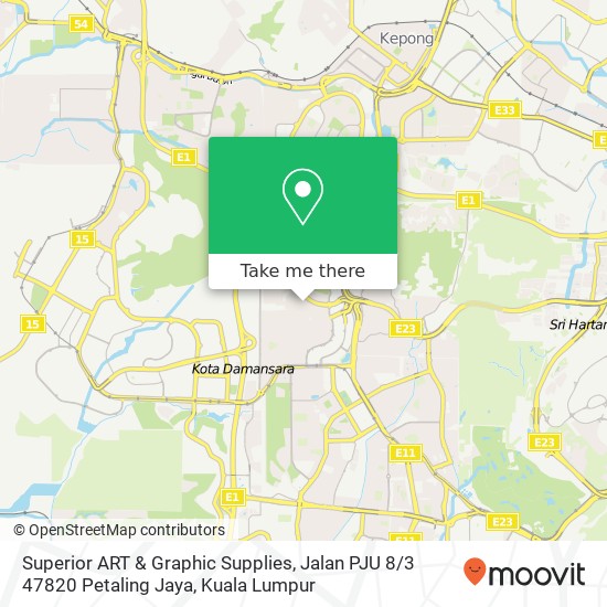 Peta Superior ART & Graphic Supplies, Jalan PJU 8 / 3 47820 Petaling Jaya