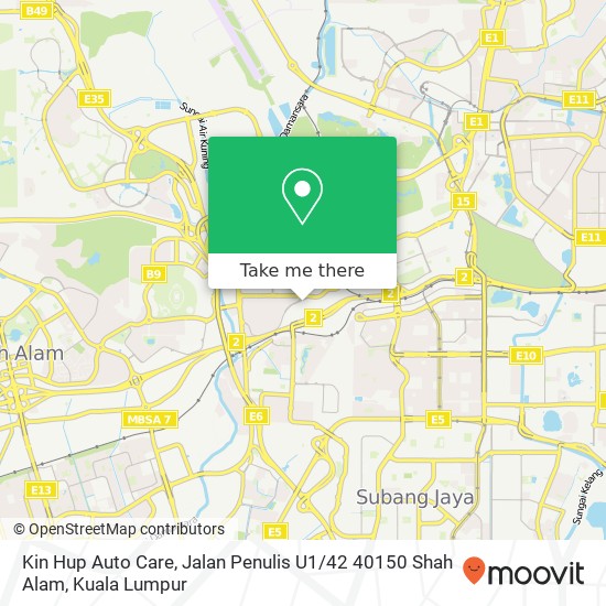 Peta Kin Hup Auto Care, Jalan Penulis U1 / 42 40150 Shah Alam