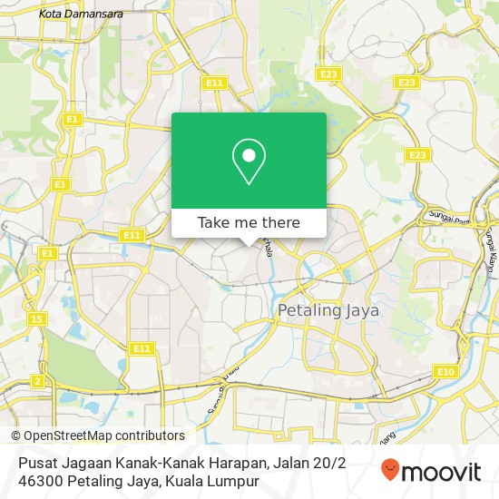 Peta Pusat Jagaan Kanak-Kanak Harapan, Jalan 20 / 2 46300 Petaling Jaya