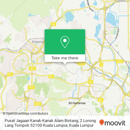 Peta Pusat Jagaan Kanak-Kanak Alam Bintang, 2 Lorong Lang Tompok 52100 Kuala Lumpur