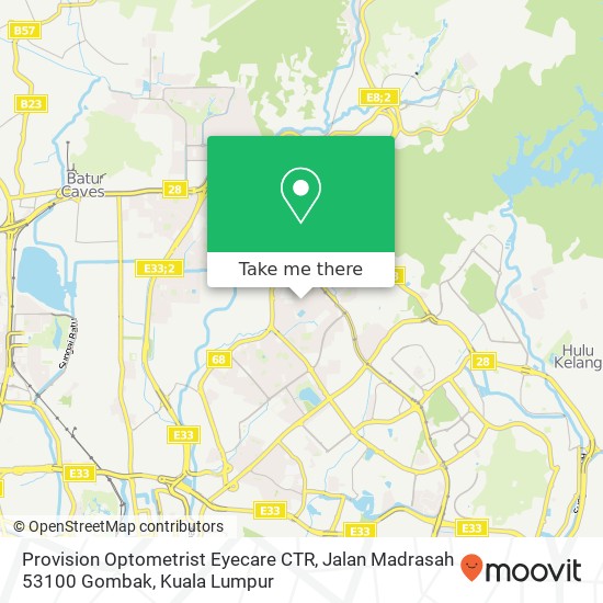 Peta Provision Optometrist Eyecare CTR, Jalan Madrasah 53100 Gombak