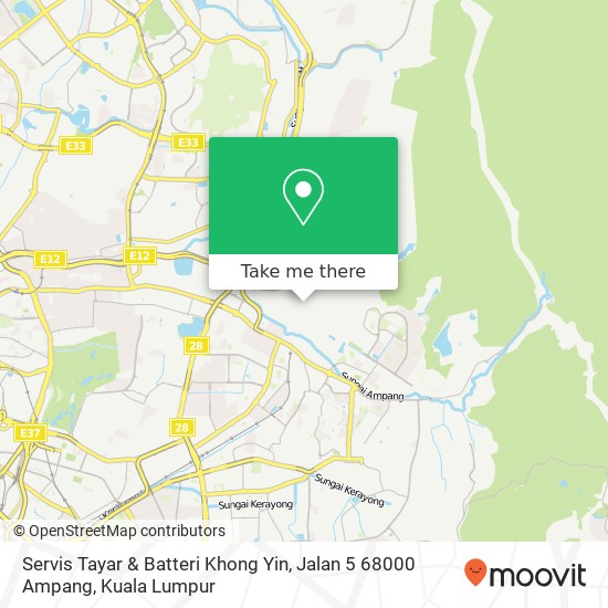 Peta Servis Tayar & Batteri Khong Yin, Jalan 5 68000 Ampang