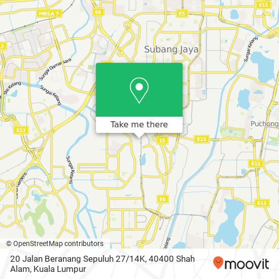 Peta 20 Jalan Beranang Sepuluh 27 / 14K, 40400 Shah Alam