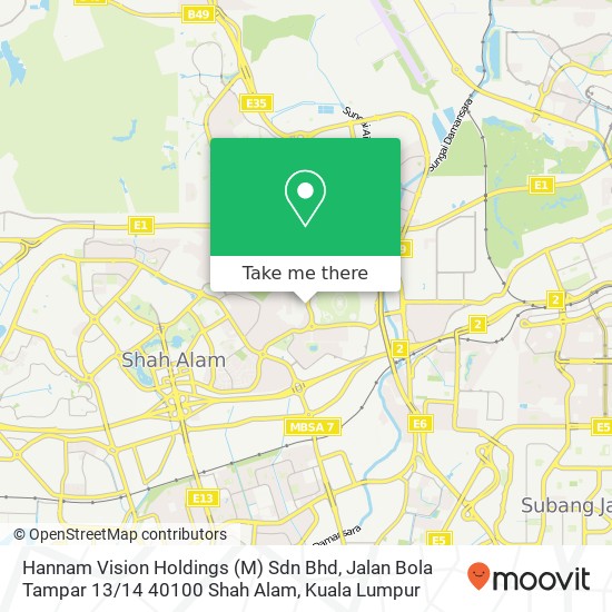 Peta Hannam Vision Holdings (M) Sdn Bhd, Jalan Bola Tampar 13 / 14 40100 Shah Alam