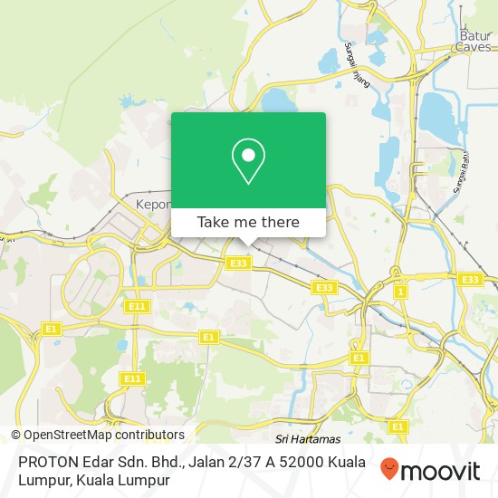 Peta PROTON Edar Sdn. Bhd., Jalan 2 / 37 A 52000 Kuala Lumpur