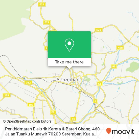 Perkhidmatan Elektrik Kereta & Bateri Chong, 460 Jalan Tuanku Munawir 70200 Seremban map