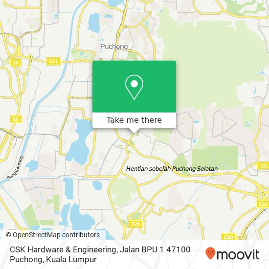 Peta CSK Hardware & Engineering, Jalan BPU 1 47100 Puchong