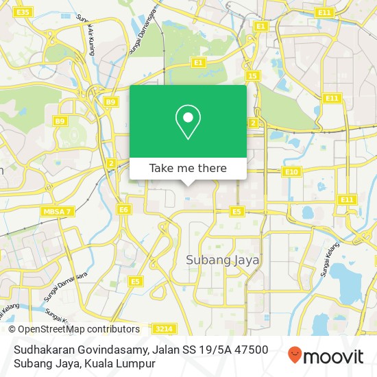 Peta Sudhakaran Govindasamy, Jalan SS 19 / 5A 47500 Subang Jaya