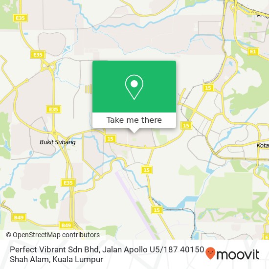 Peta Perfect Vibrant Sdn Bhd, Jalan Apollo U5 / 187 40150 Shah Alam