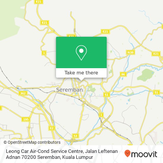 Peta Leong Car Air-Cond Service Centre, Jalan Leftenan Adnan 70200 Seremban