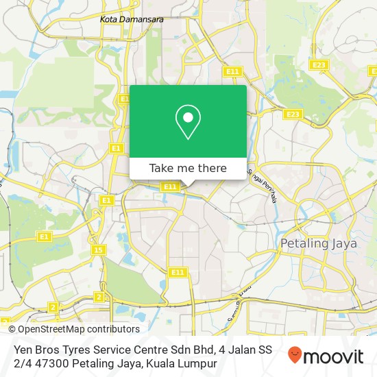 Peta Yen Bros Tyres Service Centre Sdn Bhd, 4 Jalan SS 2 / 4 47300 Petaling Jaya