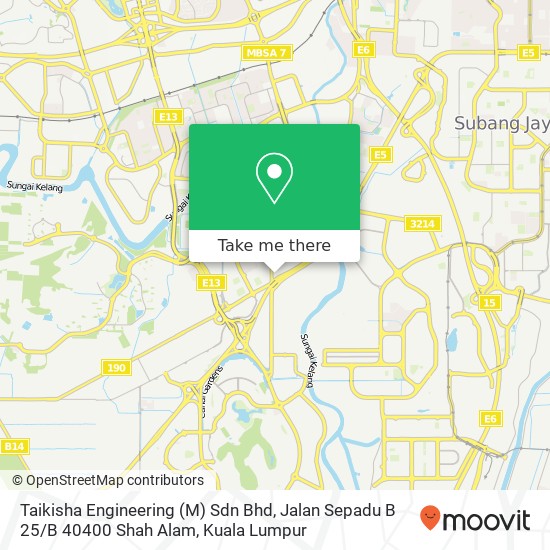 Peta Taikisha Engineering (M) Sdn Bhd, Jalan Sepadu B 25 / B 40400 Shah Alam