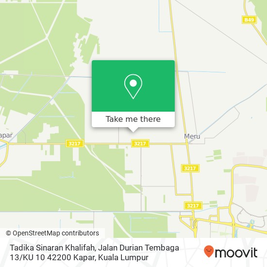 Peta Tadika Sinaran Khalifah, Jalan Durian Tembaga 13 / KU 10 42200 Kapar