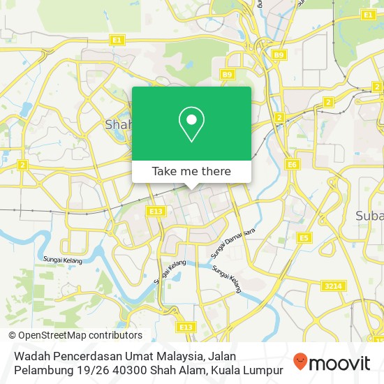 Wadah Pencerdasan Umat Malaysia, Jalan Pelambung 19 / 26 40300 Shah Alam map