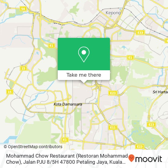 Peta Mohammad Chow Restaurant (Restoran Mohammad Chow), Jalan PJU 8 / 5H 47800 Petaling Jaya