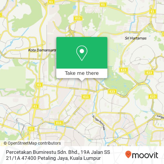 Peta Percetakan Bumirestu Sdn. Bhd., 19A Jalan SS 21 / 1A 47400 Petaling Jaya