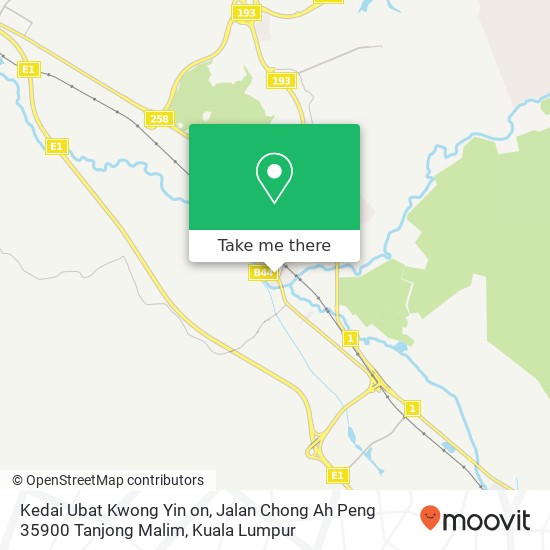 Peta Kedai Ubat Kwong Yin on, Jalan Chong Ah Peng 35900 Tanjong Malim