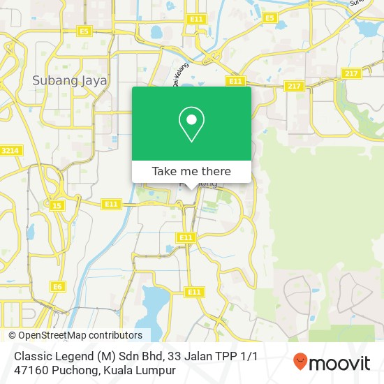 Classic Legend (M) Sdn Bhd, 33 Jalan TPP 1 / 1 47160 Puchong map