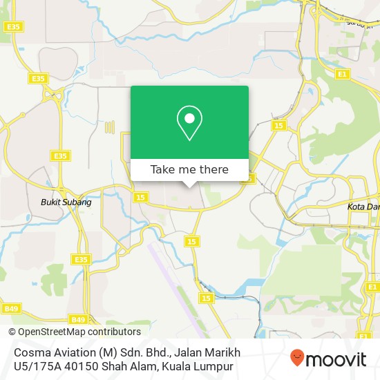 Cosma Aviation (M) Sdn. Bhd., Jalan Marikh U5 / 175A 40150 Shah Alam map