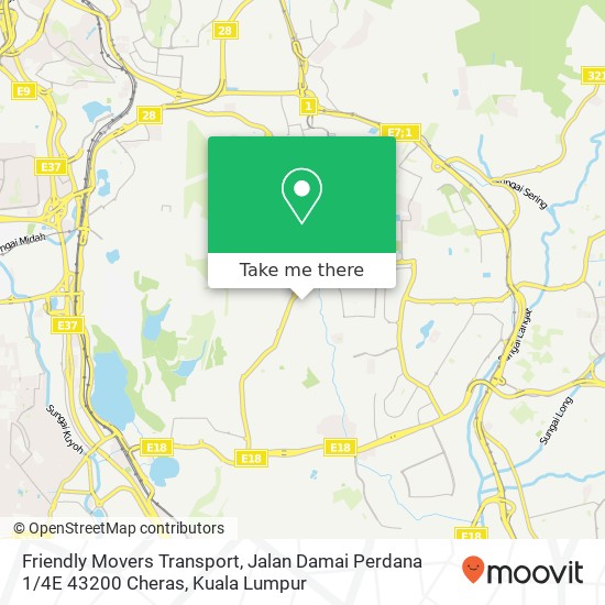 Peta Friendly Movers Transport, Jalan Damai Perdana 1 / 4E 43200 Cheras