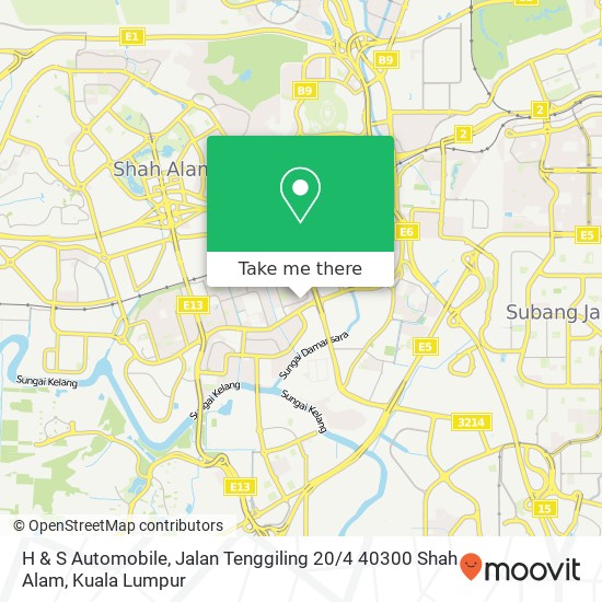 Peta H & S Automobile, Jalan Tenggiling 20 / 4 40300 Shah Alam