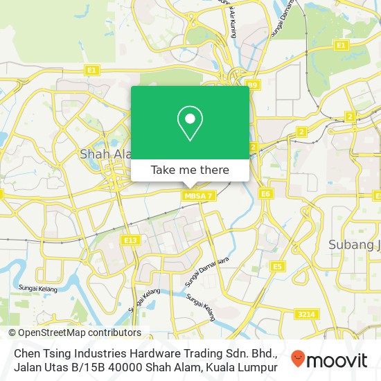 Chen Tsing Industries Hardware Trading Sdn. Bhd., Jalan Utas B / 15B 40000 Shah Alam map