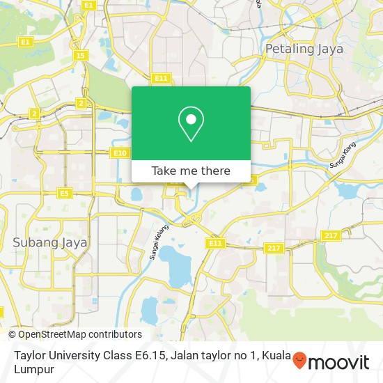Taylor University Class E6.15, Jalan taylor no 1 map