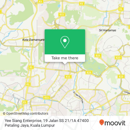 Peta Yee Siang Enterprise, 19 Jalan SS 21 / 1A 47400 Petaling Jaya