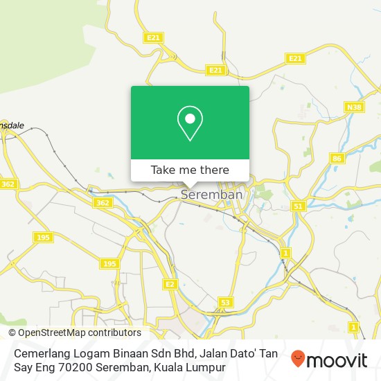 Peta Cemerlang Logam Binaan Sdn Bhd, Jalan Dato' Tan Say Eng 70200 Seremban