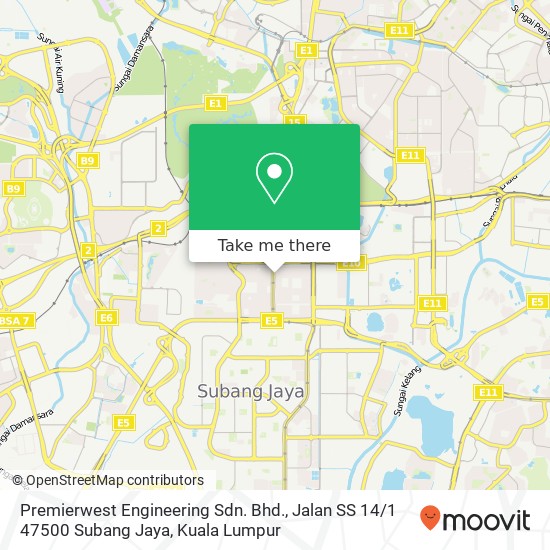 Peta Premierwest Engineering Sdn. Bhd., Jalan SS 14 / 1 47500 Subang Jaya