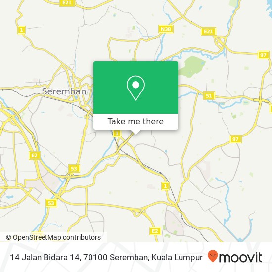 Peta 14 Jalan Bidara 14, 70100 Seremban