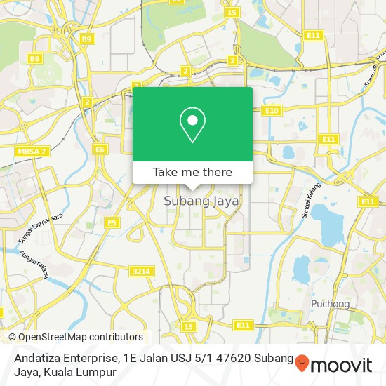 Peta Andatiza Enterprise, 1E Jalan USJ 5 / 1 47620 Subang Jaya