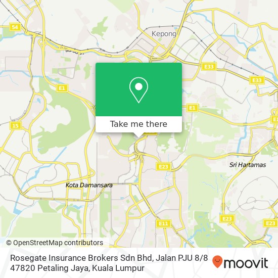 Peta Rosegate Insurance Brokers Sdn Bhd, Jalan PJU 8 / 8 47820 Petaling Jaya