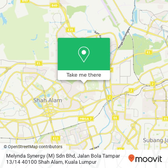 Peta Melynda Synergy (M) Sdn Bhd, Jalan Bola Tampar 13 / 14 40100 Shah Alam